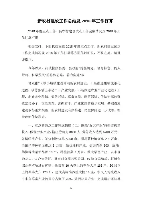 新农村建设工作总结及2018年工作打算
