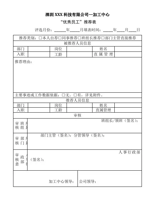 优秀员工推荐表