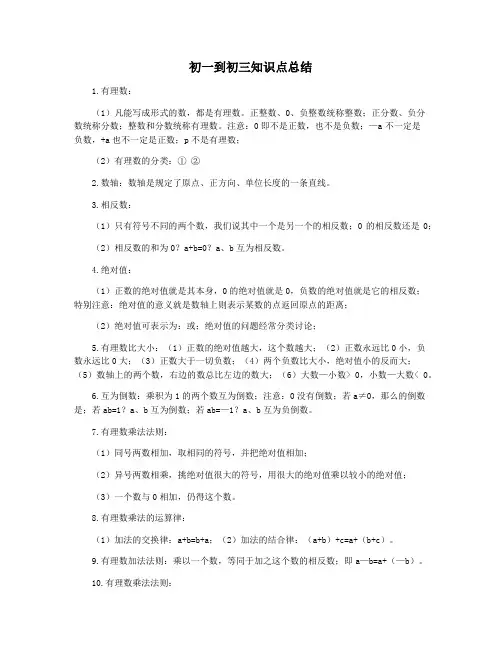 初一到初三知识点总结