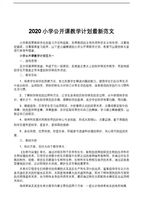 2020小学公开课教学计划最新范文
