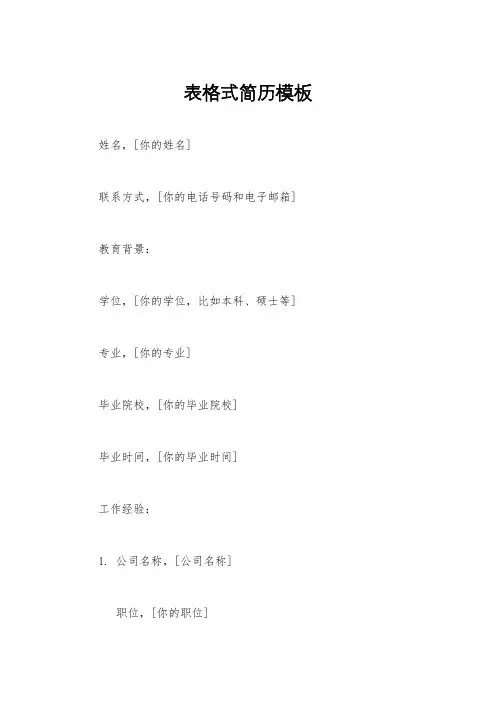 表格式简历模板