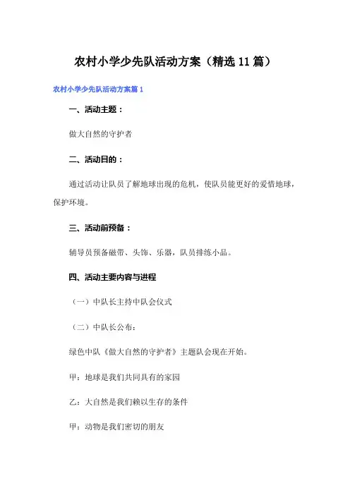 农村小学少先队活动方案(精选11篇)