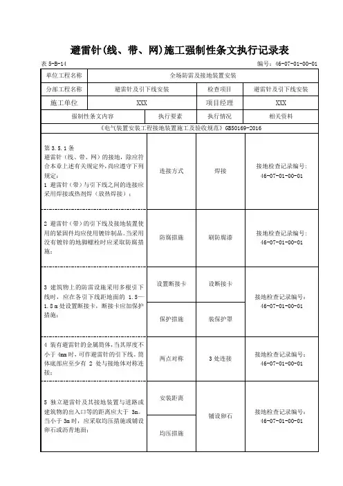 08-01-01站区避雷针及接地线安装强制性条文执行记录表 (2)
