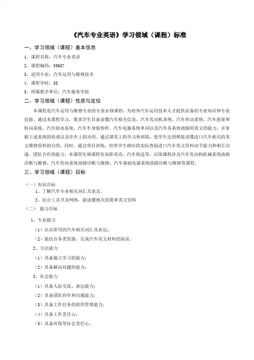 33687《汽车专业英语》课程标准