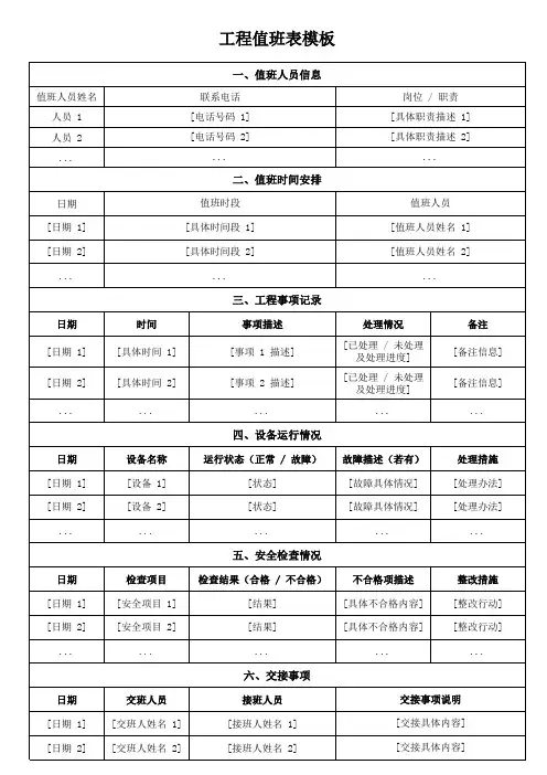工程值班表模板