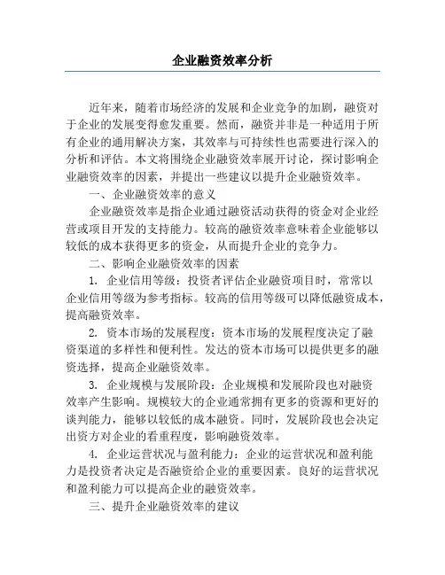 企业融资效率分析