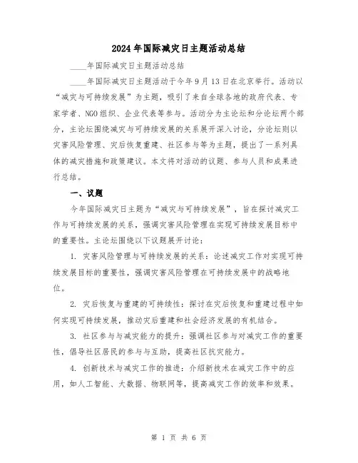 2024年国际减灾日主题活动总结(二篇)