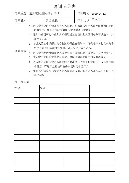 9密闭空间培训记录