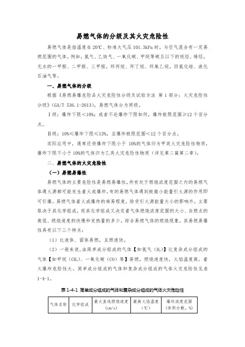 易燃气体的分级及其火灾危险性