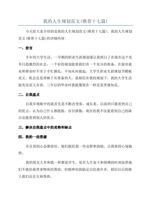 我的人生规划范文(推荐十七篇)