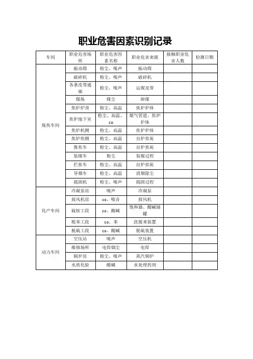 职业病危害因素识别记录