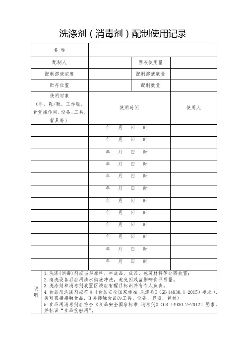 洗涤剂、消毒剂配制使用记录