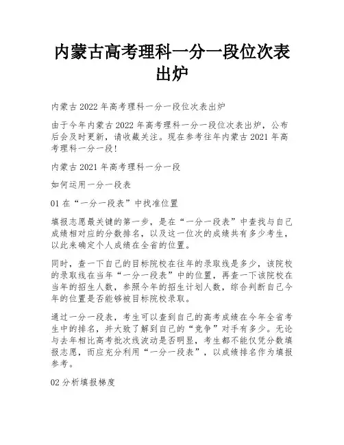 内蒙古高考理科一分一段位次表出炉