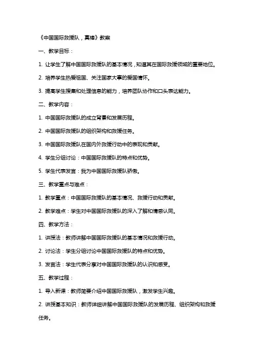 《中国国际救援队,真棒》教案