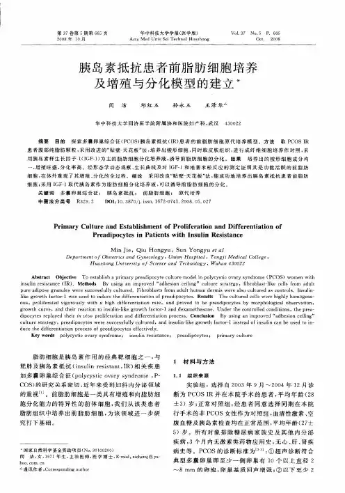 胰岛素抵抗患者前脂肪细胞培养及增殖与分化模型的建立