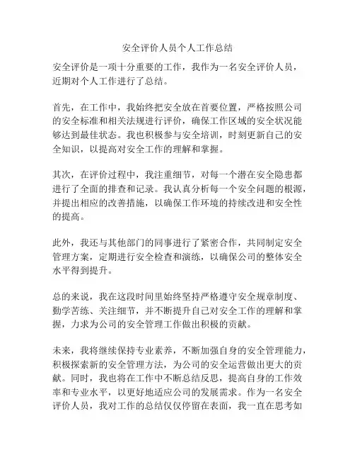 安全评价人员个人工作总结