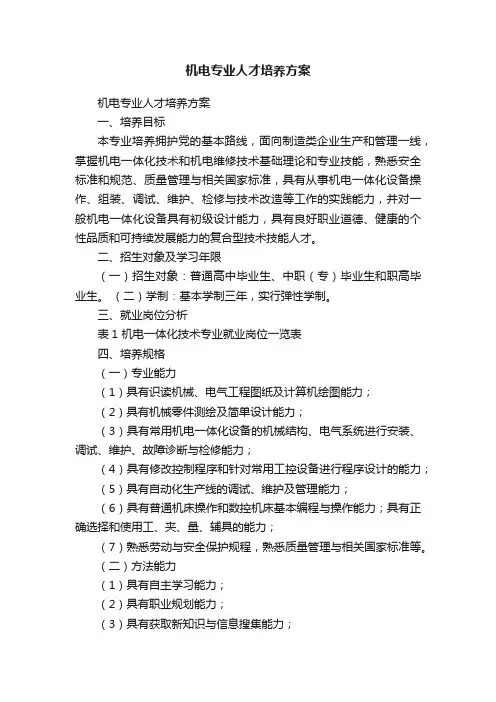 机电专业人才培养方案