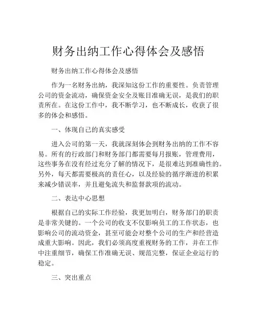 财务出纳工作心得体会及感悟