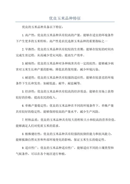 优良玉米品种特征