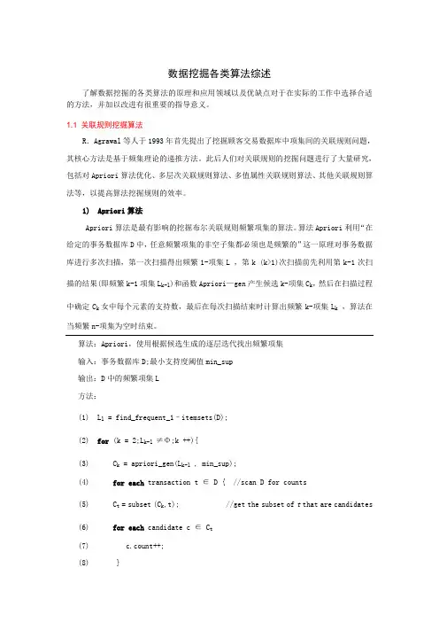 数据挖掘各类算法综述