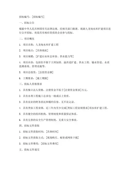 九龙甸水库扩建招标文件
