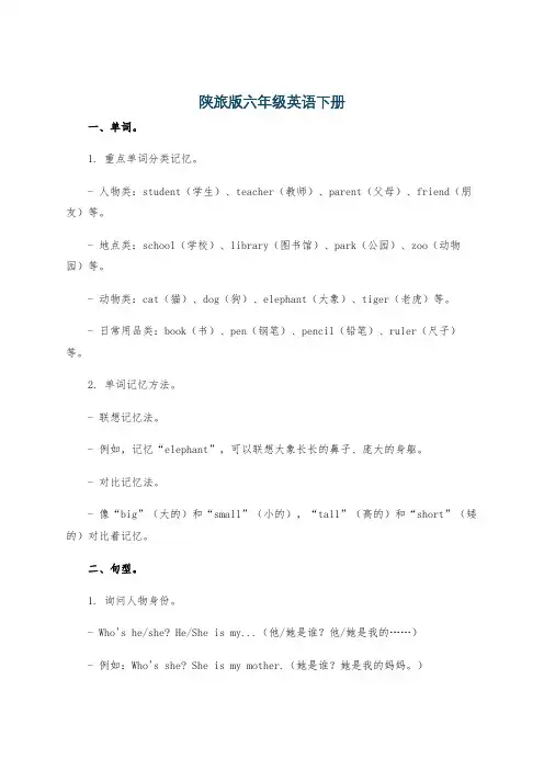 陕旅版六年级英语下册