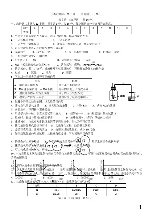 2010年四川成都市初三上学期化学期末试题及答案(1)