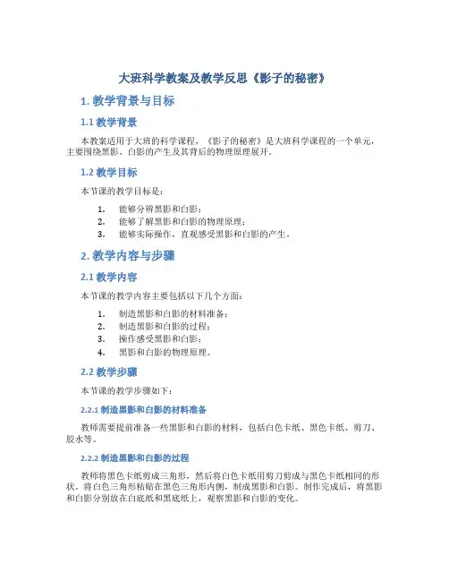 大班科学教案及教学反思《影子的秘密》