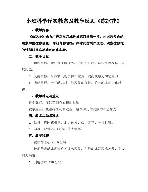 小班科学详案教案及教学反思《冻冰花》