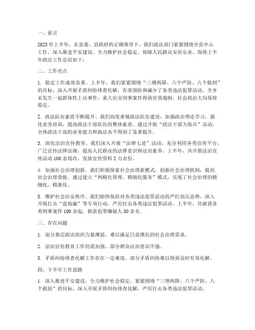 上半年工作总结政法