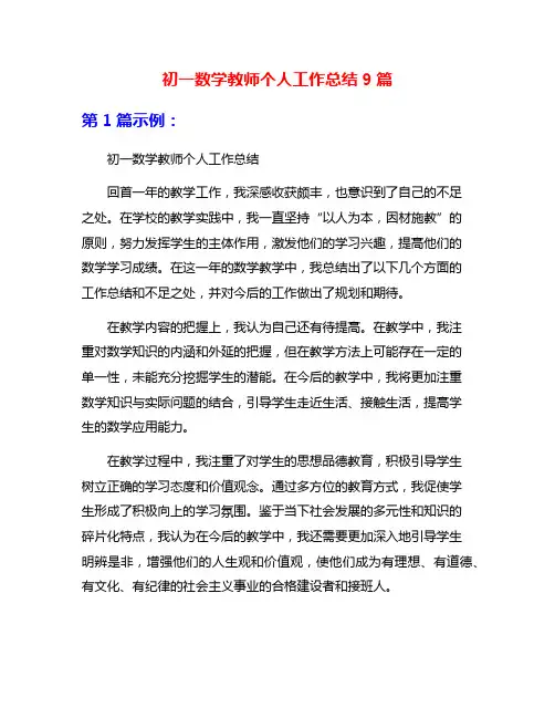 初一数学教师个人工作总结9篇