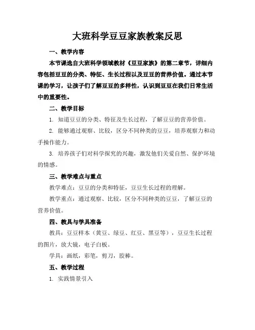 大班科学豆豆家族教案反思