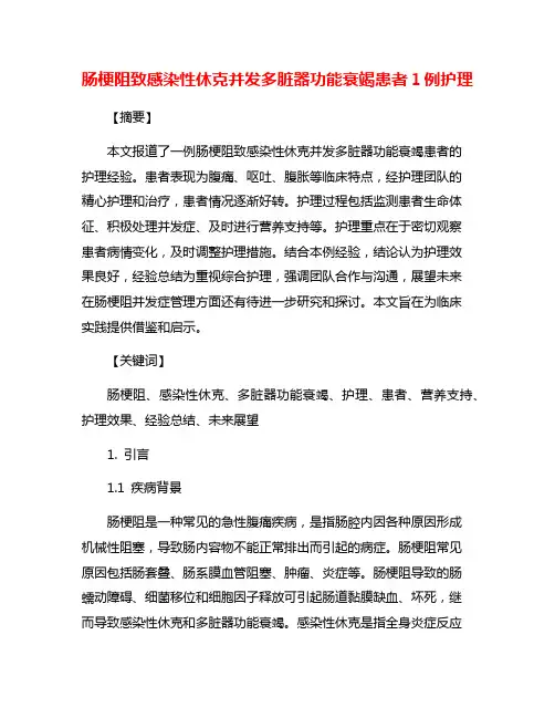 肠梗阻致感染性休克并发多脏器功能衰竭患者1例护理