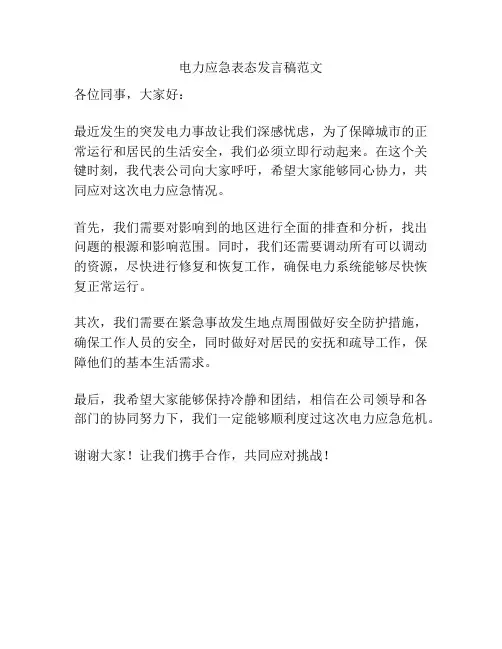 电力应急表态发言稿范文