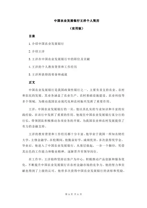 中国农业发展银行王洋个人简历