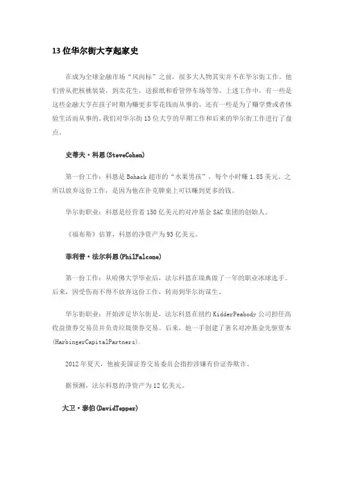 13位华尔街大亨起家史