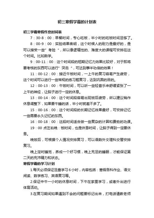 初三寒假学霸的计划表