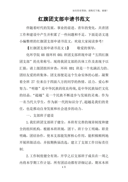 红旗团支部申请书范文