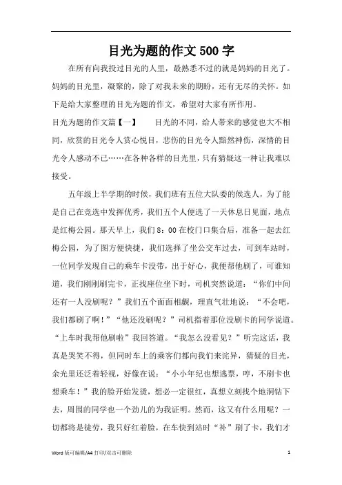 目光为题的作文500字(完整版)