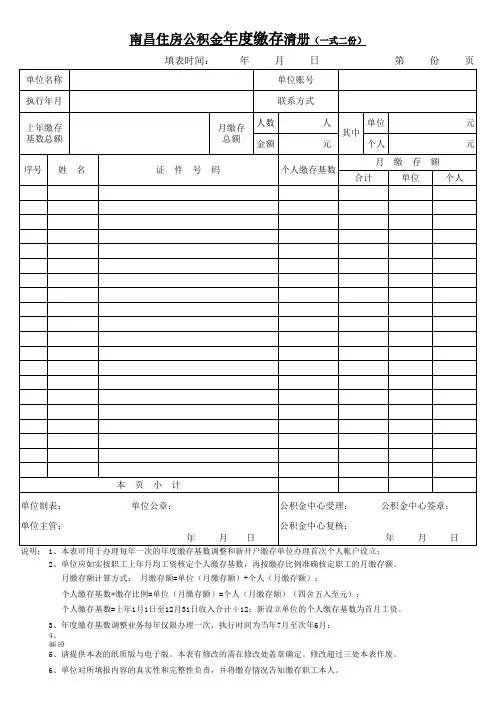 南昌住房公积金年度缴存清册(年度缴存清册)