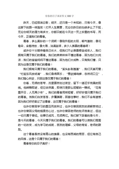 有你的日子真好作文800字_高一作文_