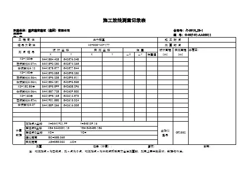 施工放线测量记录表