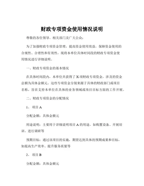 财政专项资金使用情况说明