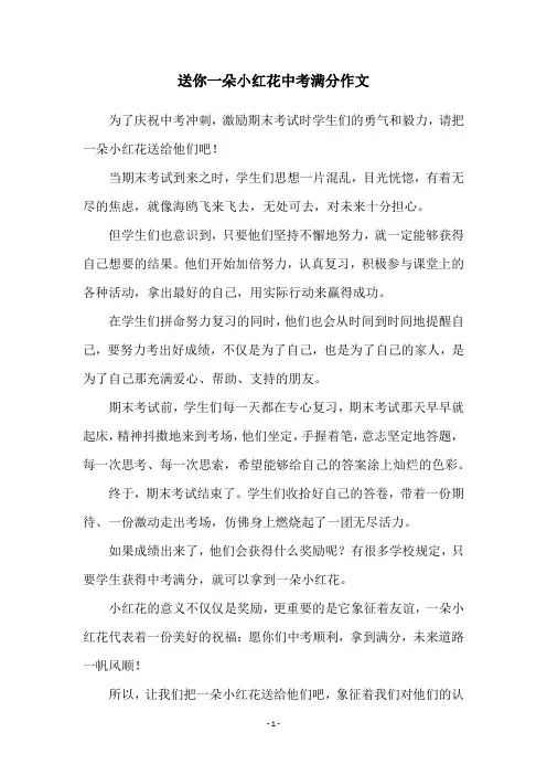 送你一朵小红花中考满分作文