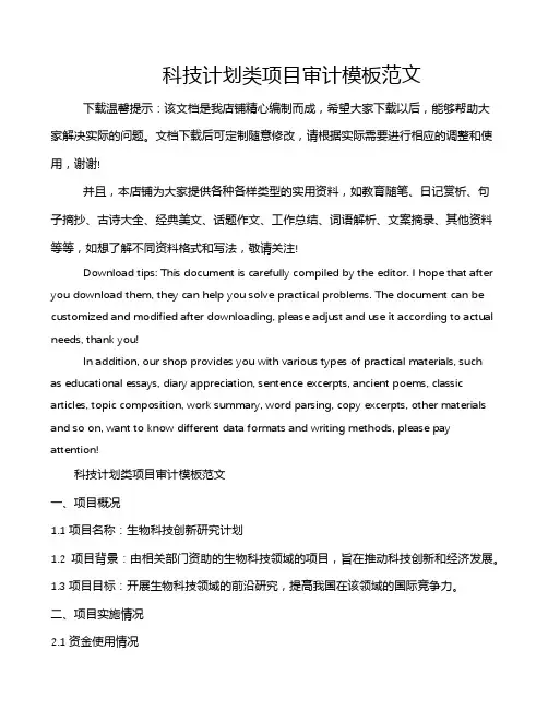 科技计划类项目审计模板范文
