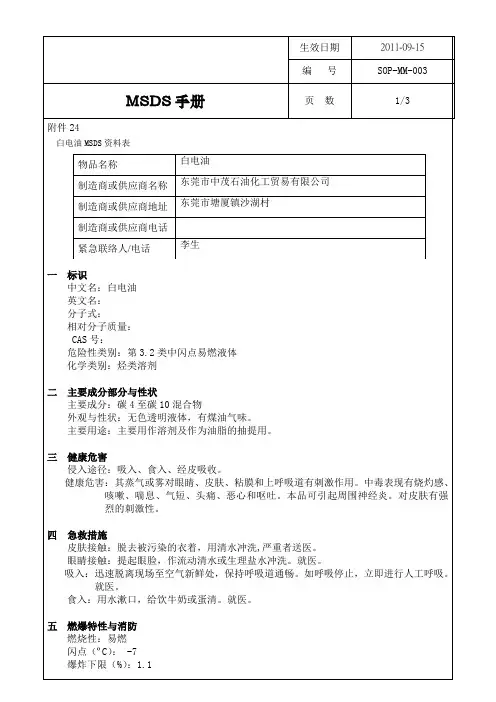 白电油MSDS资料表