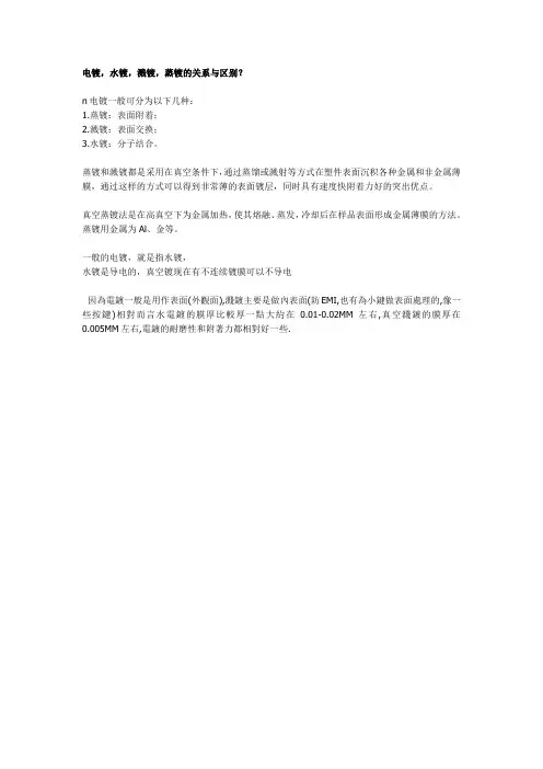 电镀,水镀,溅镀,蒸镀的关系与区别