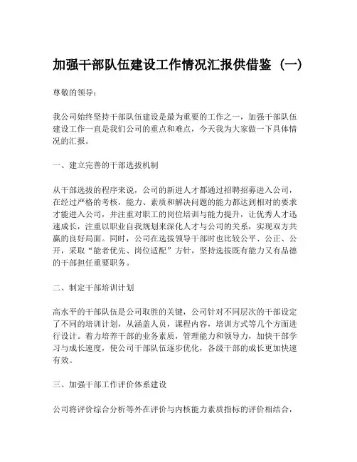 加强干部队伍建设工作情况汇报供借鉴 (一)