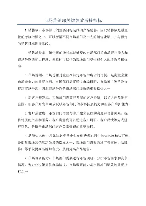 市场营销部关键绩效考核指标