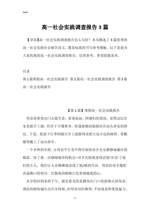 高一社会实践调查报告3篇